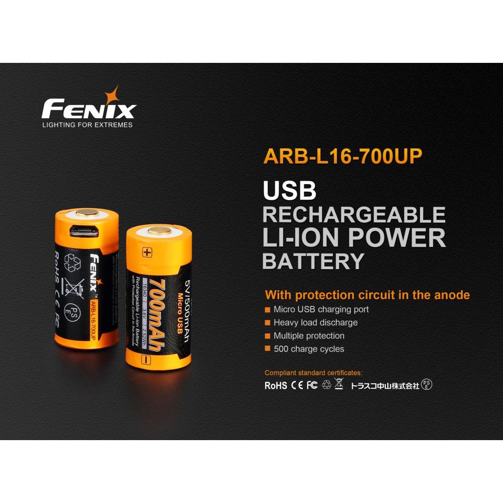 Dobíjecí USB baterie Fenix RCR123A / 16340 700mAh High Current (Li-ion) - Fenix