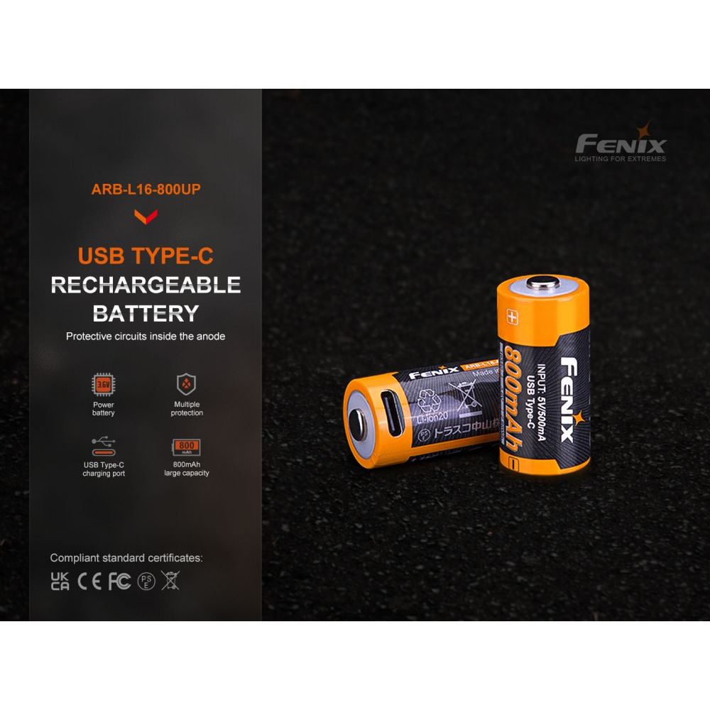 RCR123A 800mAh USB-C Li-ion - Fenix