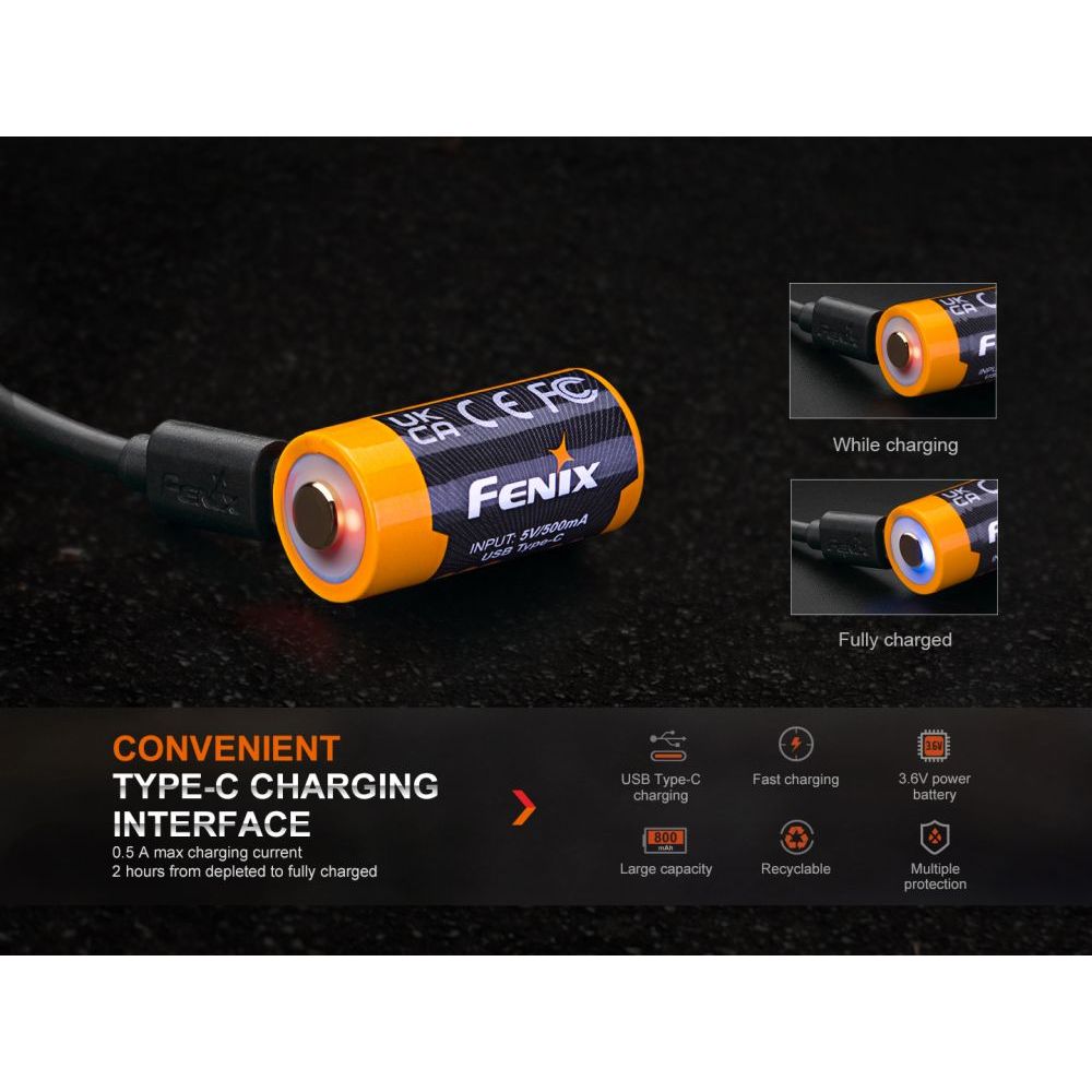 RCR123A 800mAh USB-C Li-ion - Fenix